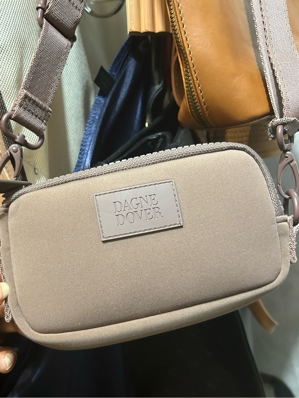 Dagne Dover Mara Air Mesh Phone Sling Crossbody Bag Neutral Mauve
